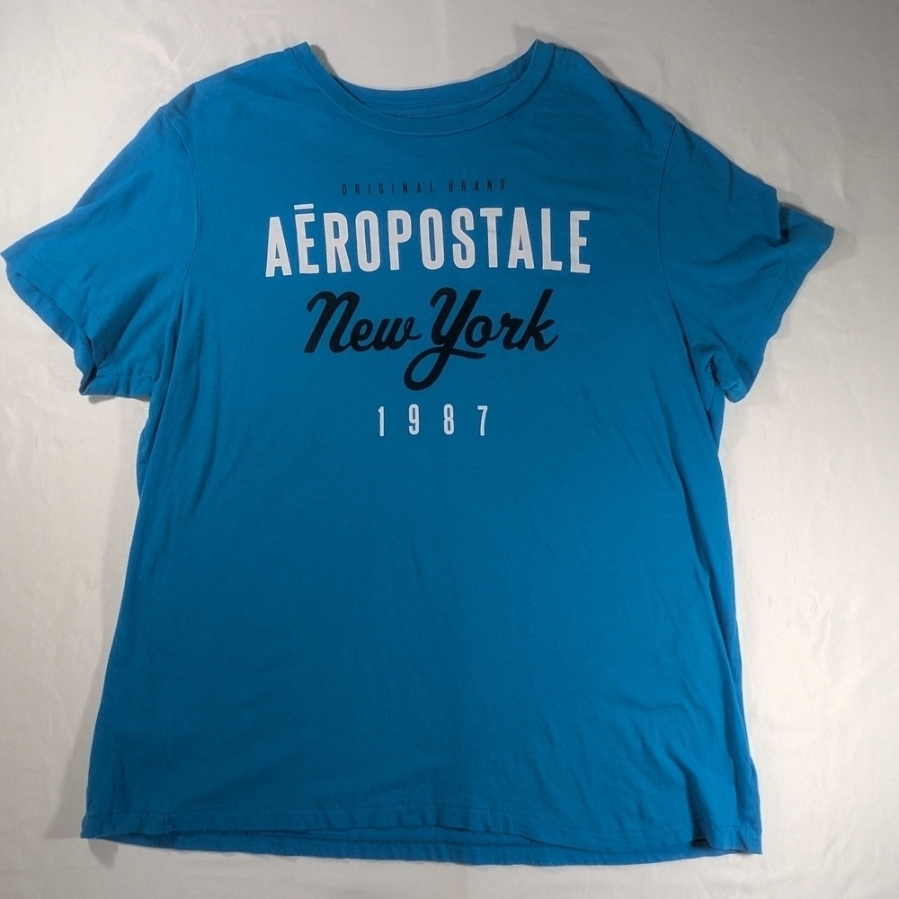 Aeropostale New York 1987 Script Logo Blue Graphic T-Shirt 100% Cotton Size XL